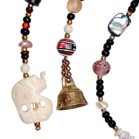 VTG Necklace Treasure Glass Carved Shell Gemstone Coral Trade Style Bead Heishi - Picture 5 of 14